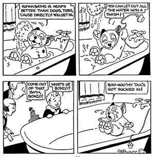 Bonzos Prints: Bonzo the cartoon dog getting stuck in the bath