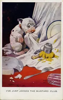 Bonzo pulling a table cloth off a table