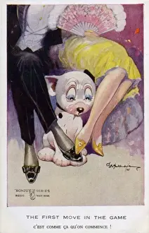 Bonzo sitting between a man and woman