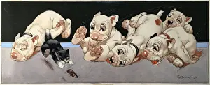 Five Bonzos roll about chasing a kitten who chases a mouse