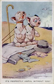 Two Bonzos sitting on the beach crying