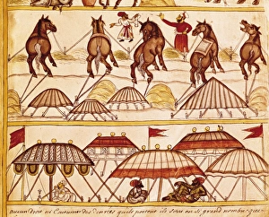 Moghul Gallery: Book of the Moghul. Ms. 8300. 17th c. Horse market
