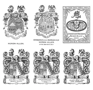Book-plates showing Edward Heron-Allen crests