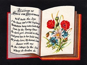 Images Dated 19th October 2015: Book with song titles on a Christmas card
