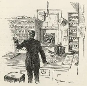 Serves Prints: Booking clerk inside a ticket office