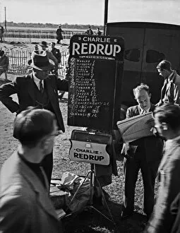 Chalk Collection: Bookmaker and punters at racecourse