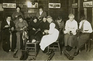 Boot mending at Scaynes Hill Womens Institute, WW1