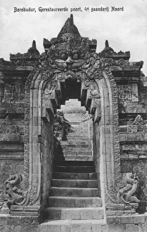 Mahayana Prints: Borabadur - Restored gate, 4th north gallery