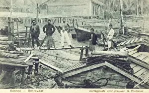 Canoes Prints: Borneo, Indonesia - dock for canoes to Pontianak
