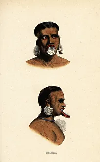 Auguste Wahlen Prints: Botocudo men of Brazil with wooden plugs in the lip and ear