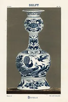 Peacocks Prints: Bottle from Delft, Netherlands, 18th century