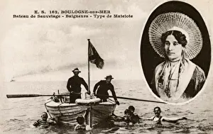 Boulogne-sur-Mer, France - Lifeboat, Bathers and Fisherwoman