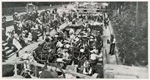 Boaters Prints: Boulters Lock - on Ascot Sunday, packed with rowing boats in the lock on the River