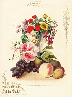 Grapes Prints: Bouquet of flowers and fruit