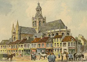 Belfry Prints: Bourbourg, France, with church and houses