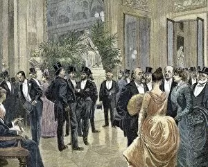 Bourgeoisie Collection: Bourgeois families in the foyer of the Theatre Francais