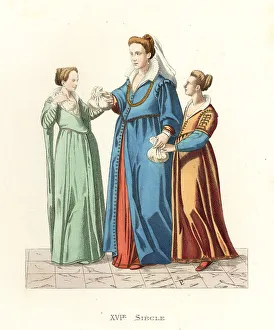 Maids Prints: Bourgeois lady of Venice and her maids, 16th century