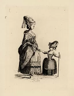Hairstyles Collection: Bourgeoise woman with daughter, era of Marie Antoinette