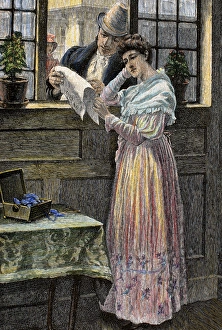 Bourgeoisie Collection: Bourgeoisie. Couple. Engraving. Colored