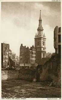 Raid Prints: Bow Church and Bread Street, London - following WW2 Blitz