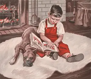 Roaring Prints: Boxer Naps Next to Boy Date: 1954