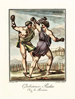 Trades Prints: Boxers fighting in a ring, ancient Rome