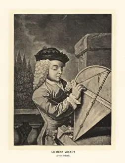 Kite Prints: Boy adjusting the string to a kite, 18th century