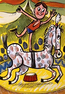Balances Prints: A boy balances on a Circus horse