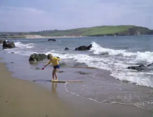 Plank Prints: Boy on the beach at Bigbury Bay, Devon