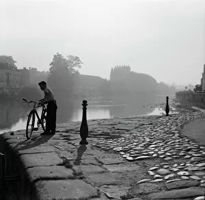 Waters Collection: Boy and Bicycle by the River Severn