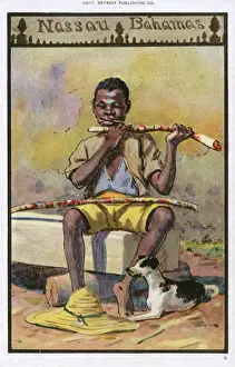 Boy chewing sugar cane - Nassau, Bahamas