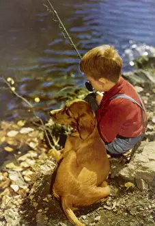 Hobby Prints: Boy and dog go fishing