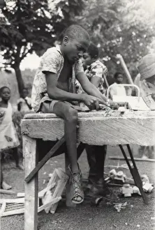 Woodwork Prints: Boy doing carpentry, Ghana, West Africa