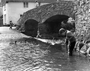 Ducks Prints: Boy Fishing, Packhorse Bridge, Allerford, Somerset