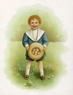 Easter Collection: Boy in Garden with Eggs
