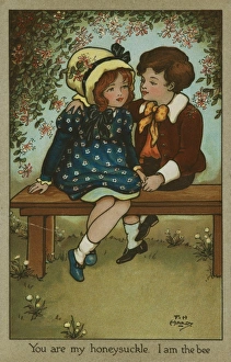 Images Dated 2nd April 2008: Boy and girl on bench by Florence Hardy