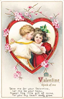 Boy and girl dancing on a Valentine postcard