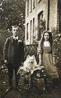 Lapdog Prints: Boy, girl and dog in garden