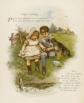 Boy & Girl Fishing 1880