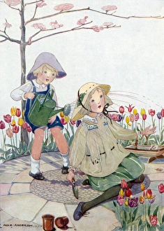 Images Dated 29th June 2017: Boy / Girl / Garden / Watering