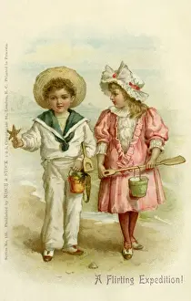 Buckets Prints: Boy and girl on the sea shore