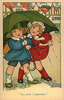 Sheltering Prints: Boy & girl under an umbrella