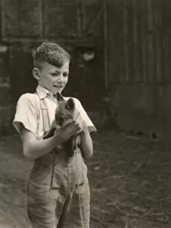 Boy holding a fox cub