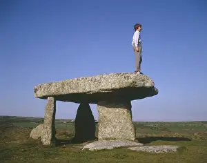 Penzance Prints: Boy on Lanyon Quoit, near Morvah, Penzance, Cornwall