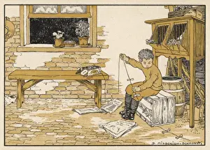 Kites Prints: Boy Makes Kite Tail 1912