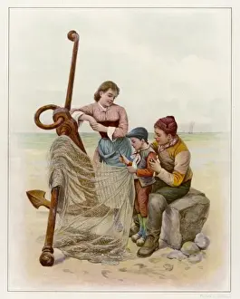 Boy Mends Fishing Net