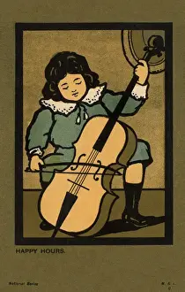 Hours Prints: Boy playing a cello