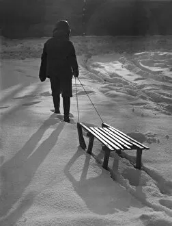 Winter Scenes Gallery: Boy Pulls Sledge C1950