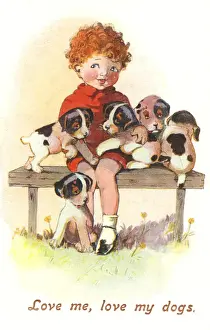 Boy with his puppies