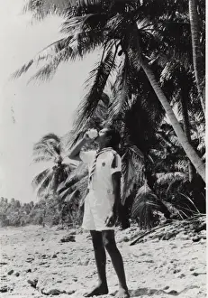 Polynesia Prints: Boy scout on a beach, Gilbert Islands, Pacific